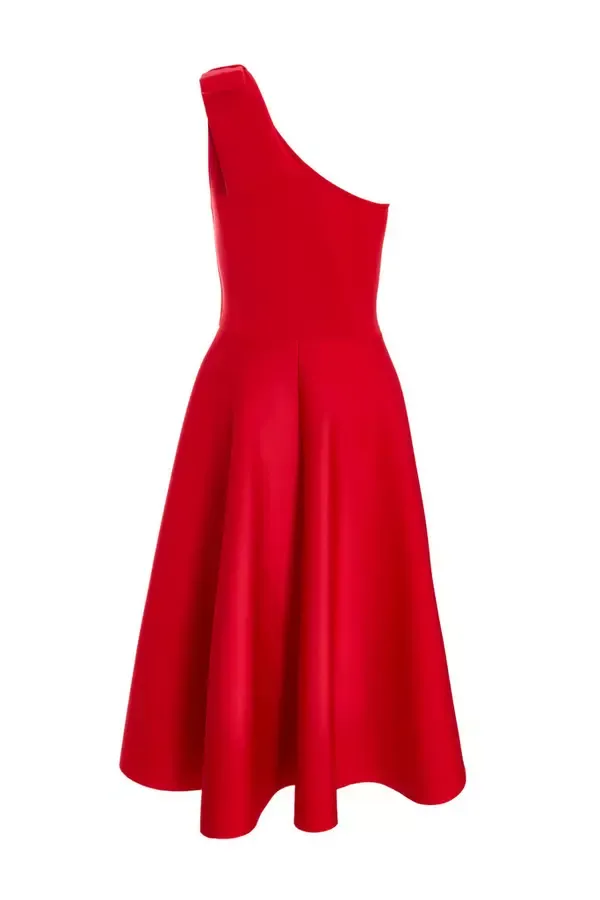 Quiz Clothing Dresses Red One Shoulder Bow Skater Midi Dress 8211 Women