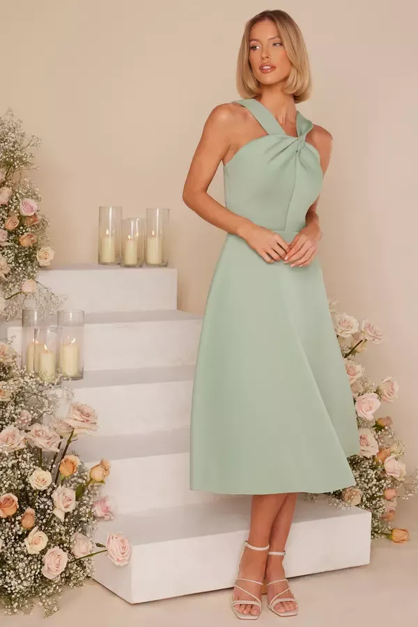 Quiz Clothing Dresses Sage Cross Front Skater Midi Dress 8211 Women