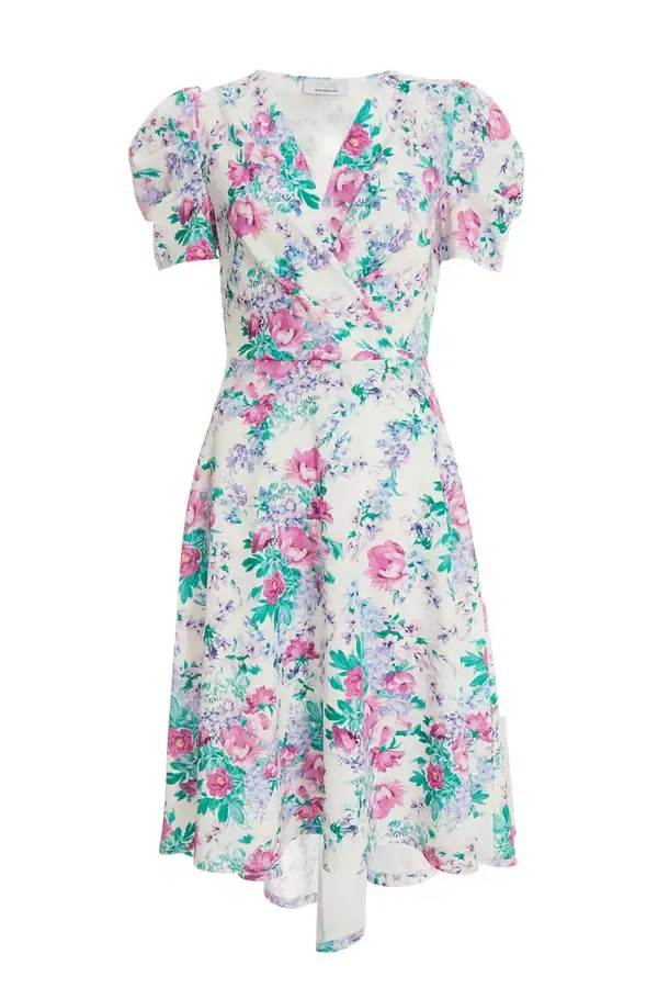 Quiz Clothing Dresses White Floral Puff Sleeve Midi Dress 8211 Women