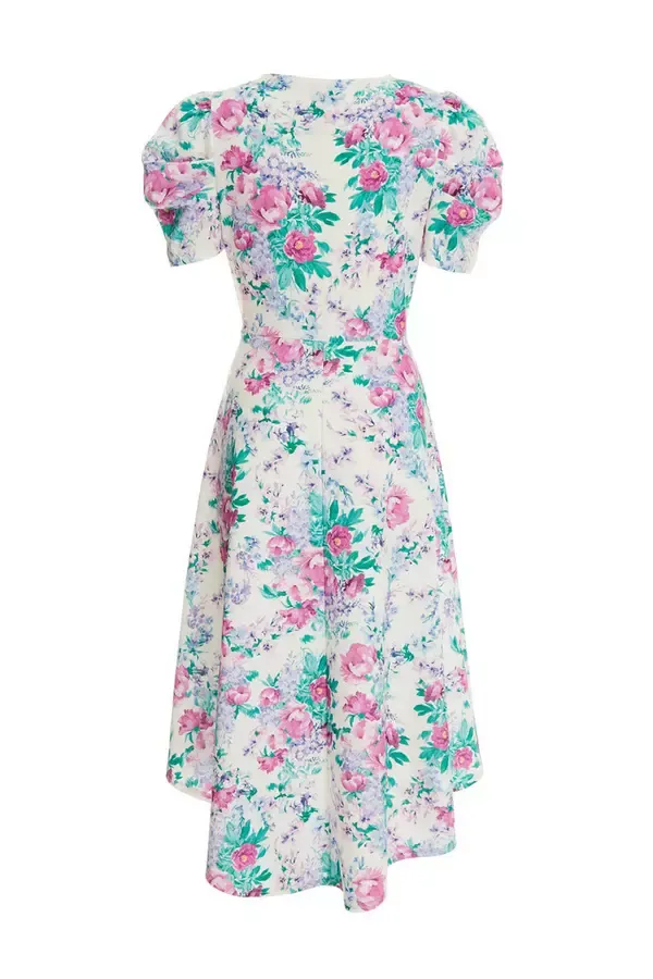Quiz Clothing Dresses White Floral Puff Sleeve Midi Dress 8211 Women