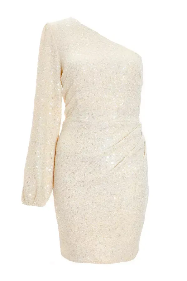 Quiz Clothing Dresses White Sequin One Shoulder Mini Dress 8211 Women
