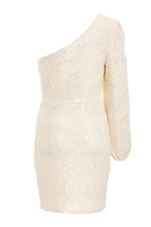 Quiz Clothing Dresses White Sequin One Shoulder Mini Dress 8211 Women