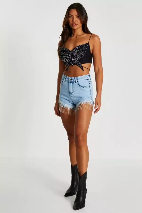 Quiz Clothing Going Out Black Diamante Butterfly Tie Back Top 8211 Women