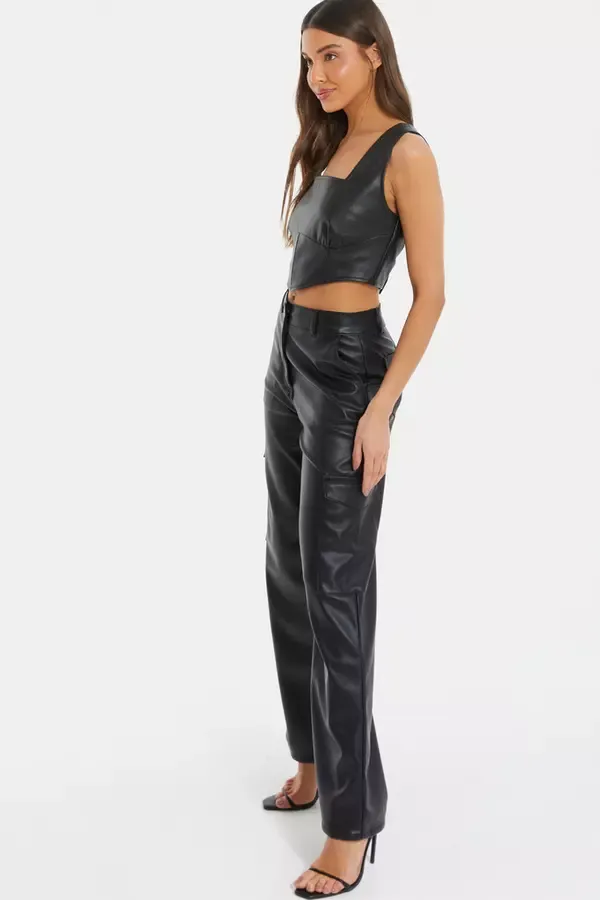 Quiz Clothing Going Out Black Faux Leather Corset Top 8211 Women