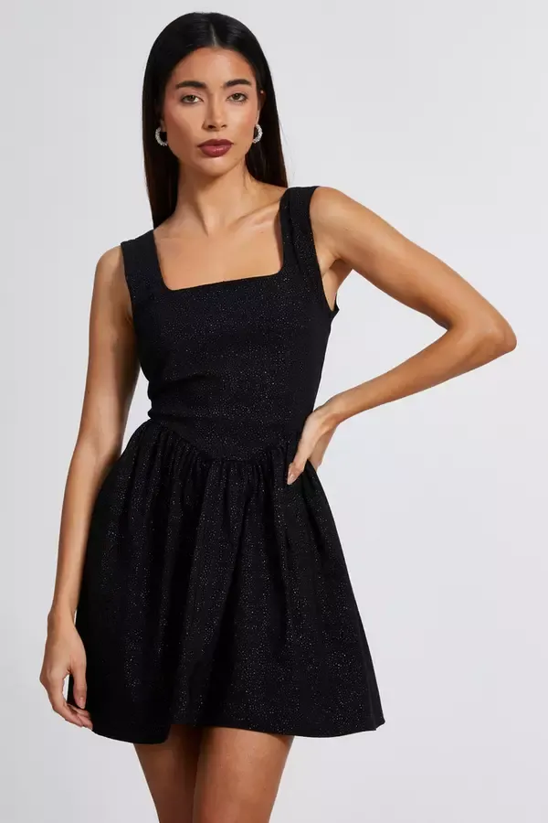Quiz Clothing Going Out Black Glitter Skater Dress 8211 Women