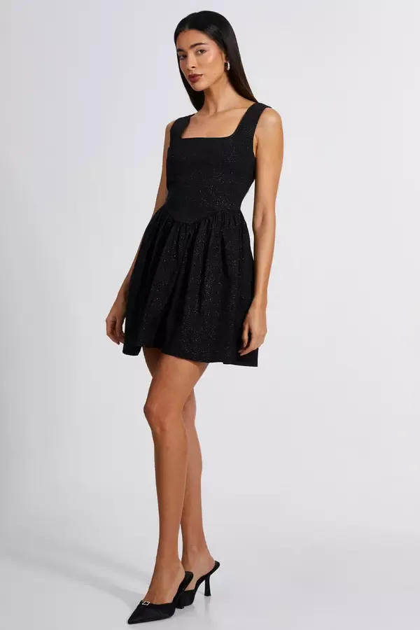 Quiz Clothing Going Out Black Glitter Skater Dress 8211 Women