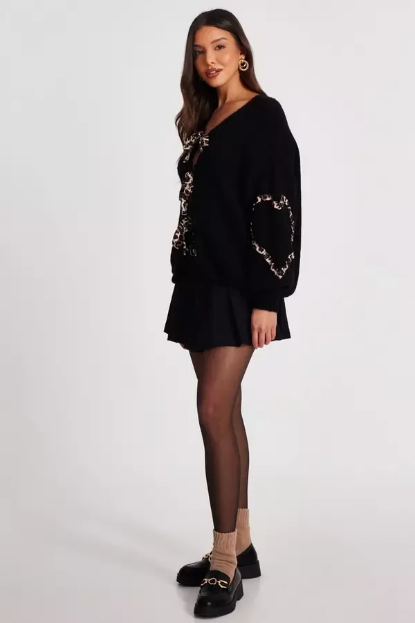 Quiz Clothing Going Out Black Knit Leopard Trim Cardigan 8211 Women