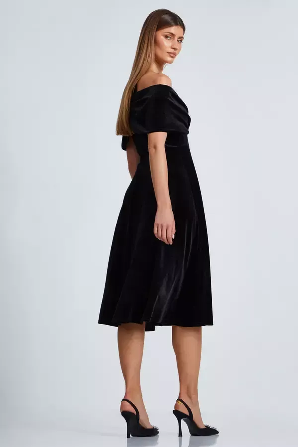 Quiz Clothing Going Out Black Velvet Bardot Midi Dress 8211 Women