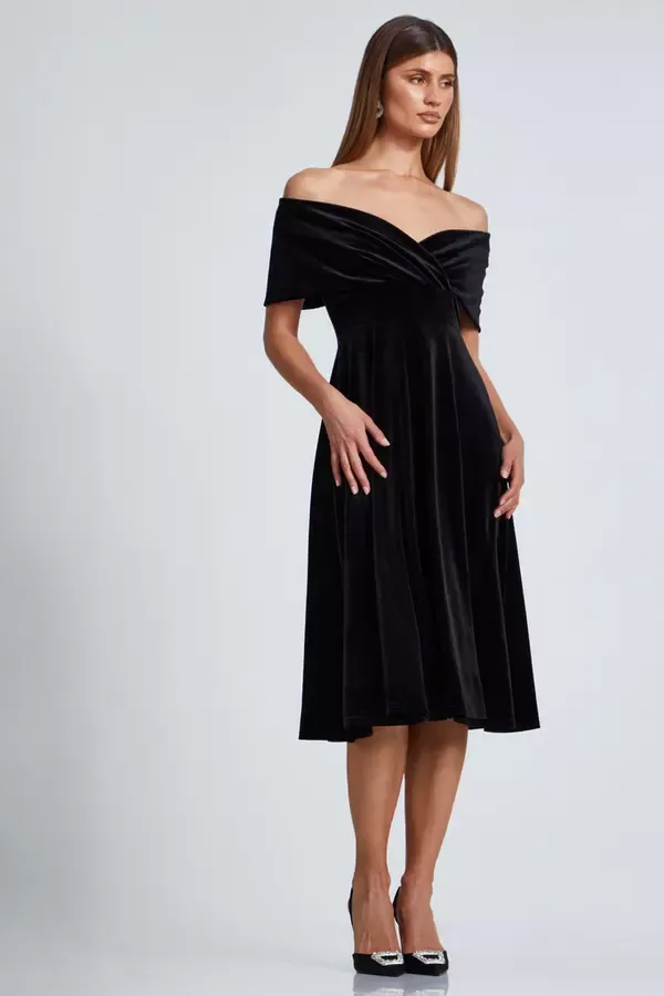 Quiz Clothing Going Out Black Velvet Bardot Midi Dress 8211 Women