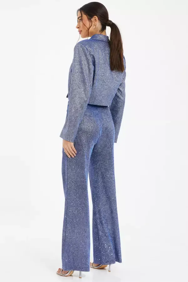Quiz Clothing Going Out Blue Glitter Palazzo Trousers 8211 Women