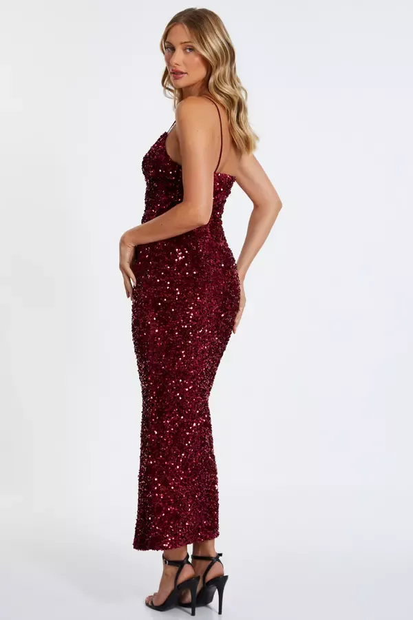 Quiz Clothing Going Out Dark Red Sequin Maxi Dress 8211 Women