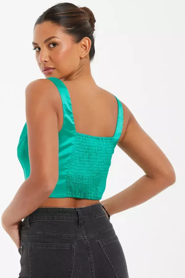 Quiz Clothing Going Out Green Satin Corset Crop Top 8211 Women