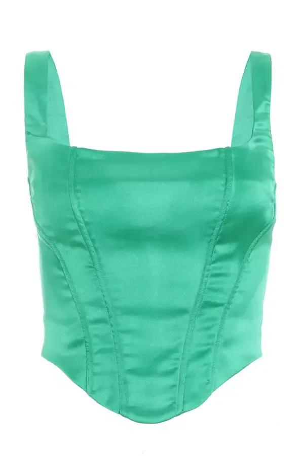 Quiz Clothing Going Out Green Satin Corset Crop Top 8211 Women