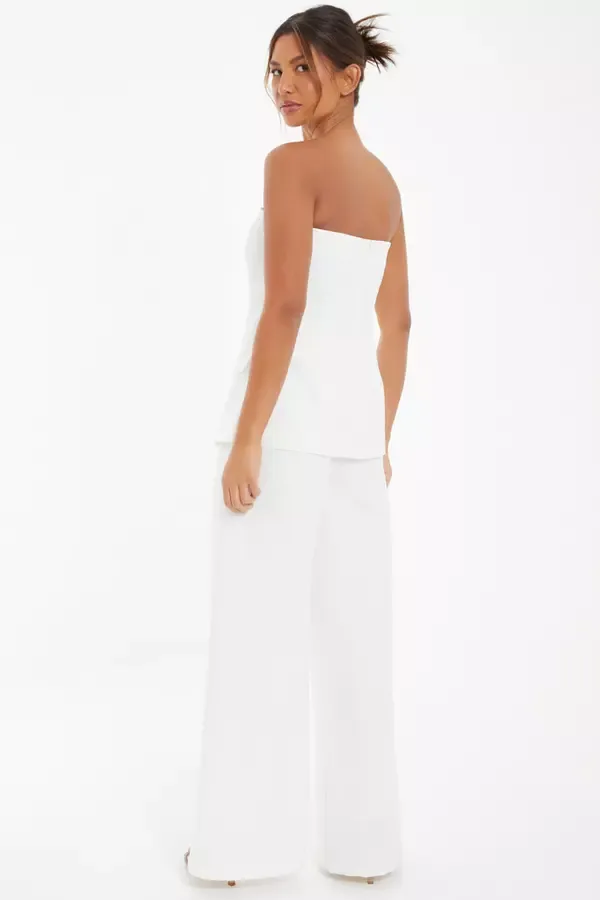 Quiz Clothing Going Out White Embellished Trim Wide Leg Trousers 8211 Women