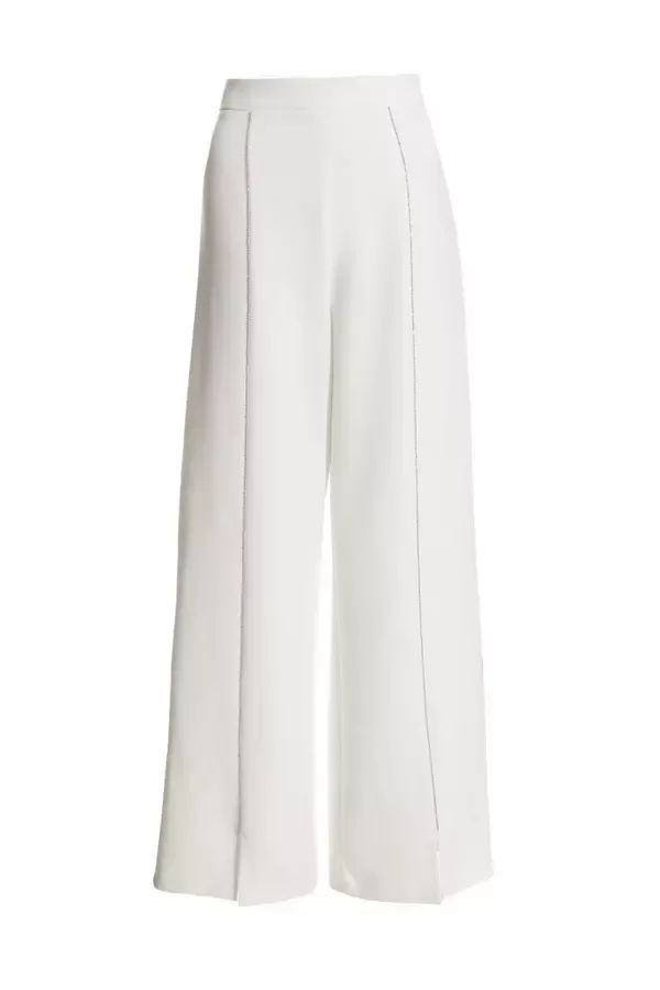 Quiz Clothing Going Out White Embellished Trim Wide Leg Trousers 8211 Women