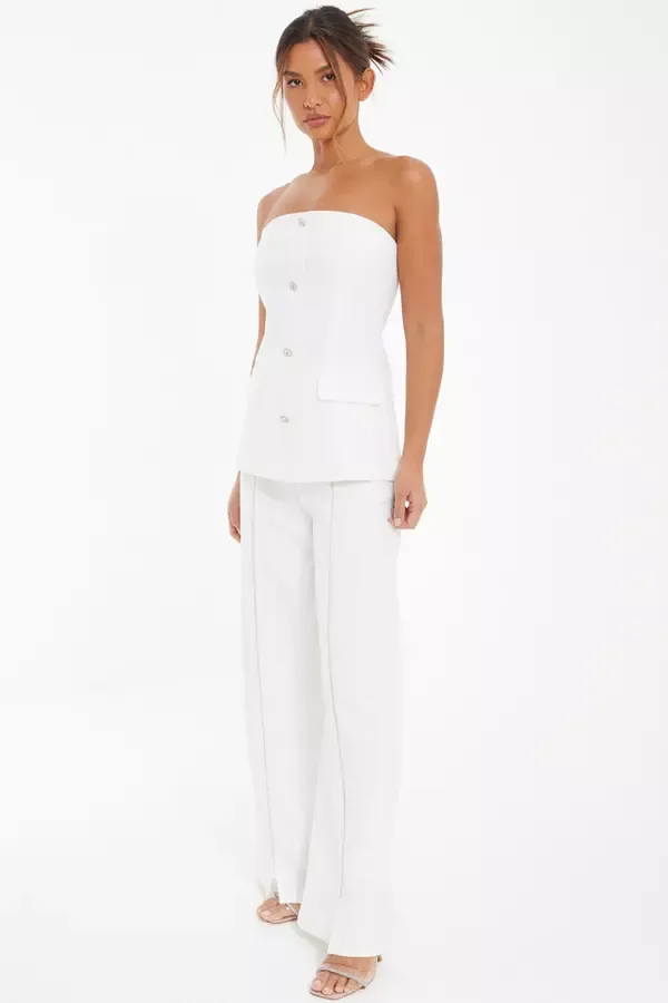 Quiz Clothing Going Out White Embellished Trim Wide Leg Trousers 8211 Women