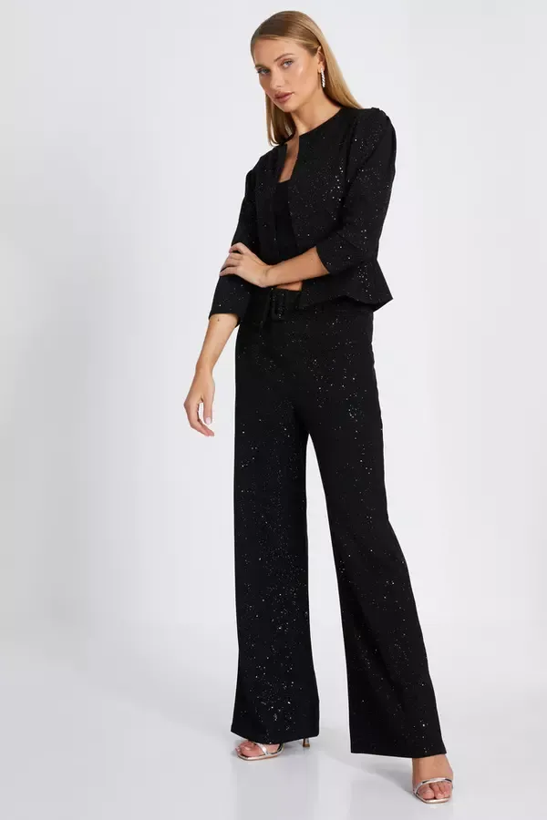 Quiz Clothing Jackets and Coats Black Glitter Cropped Jacket 8211 Women