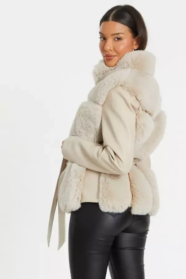 Quiz Clothing Jackets and Coats Stone Faux Fur Contrast Belted Jacket 8211 Women Quiz Clothing Jackets and Coats Stone Faux Fur Contrast Belted Jacket 8211 Women