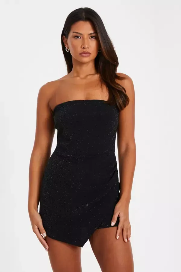 Quiz Clothing Jumpsuits Black Bandeau Glitter Skort Playsuit 8211 Women