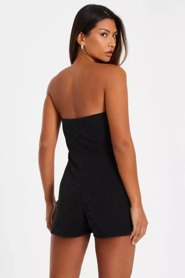 Quiz Clothing Jumpsuits Black Bandeau Glitter Skort Playsuit 8211 Women