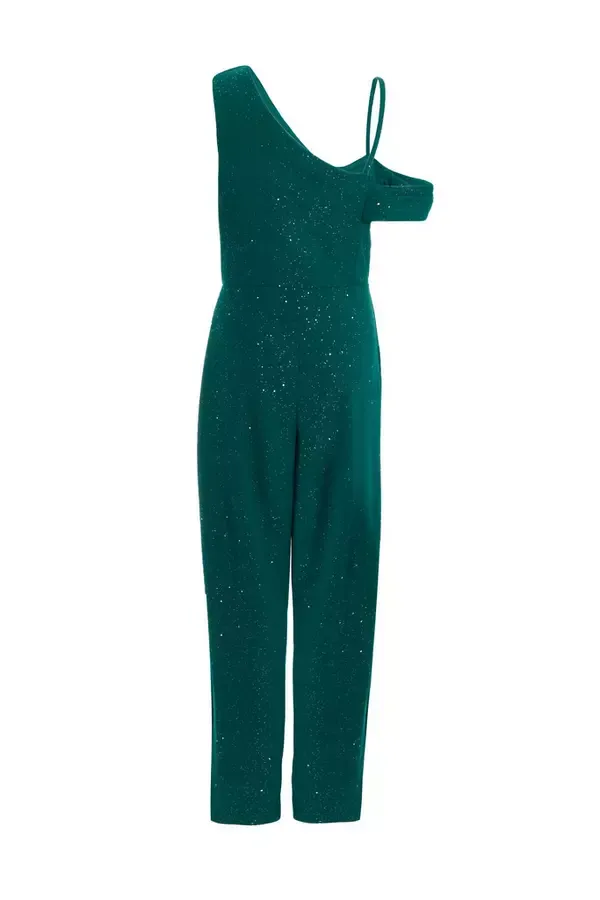 Quiz Clothing Jumpsuits Bottle Green Glitter Palazzo Jumpsuit 8211 Women