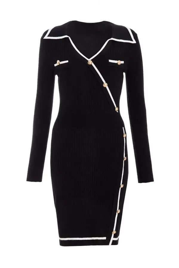 Quiz Clothing Knitwear Black Knit Contrast Trim Dress 8211 Women