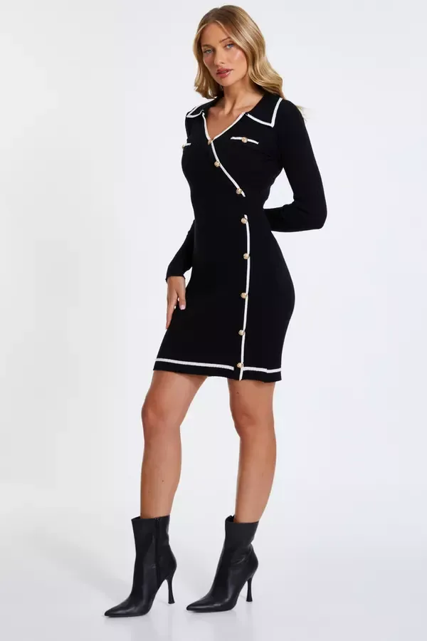 Quiz Clothing Knitwear Black Knit Contrast Trim Dress 8211 Women