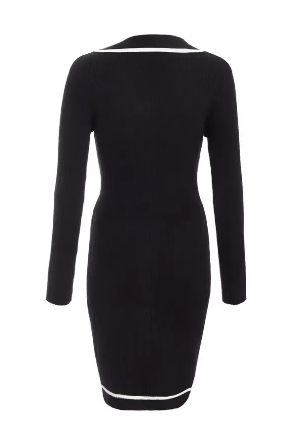 Quiz Clothing Knitwear Black Knit Contrast Trim Dress 8211 Women