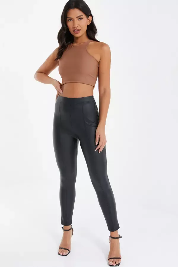 Quiz Clothing Leggings Black Faux Leather Seam Leggings 8211 Women