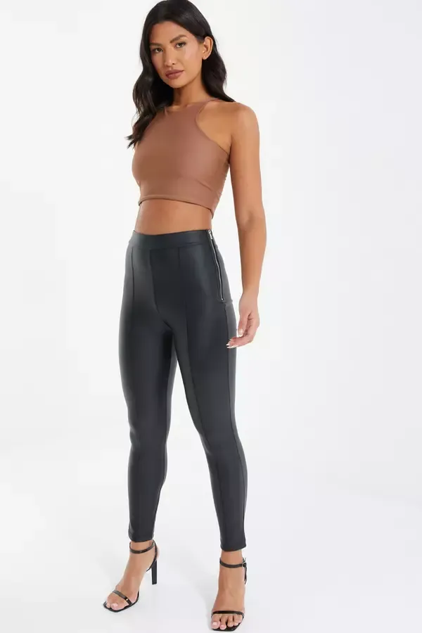 Quiz Clothing Leggings Black Faux Leather Seam Leggings 8211 Women