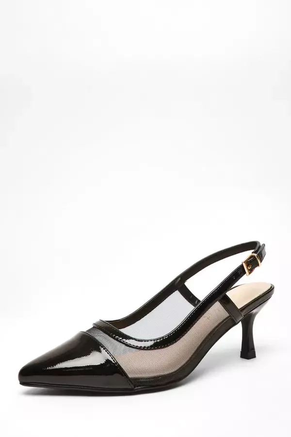 Quiz Clothing Occasion Shoes Wide Fit Black Faux Leather Mesh Sling Back Heels 8211 Women