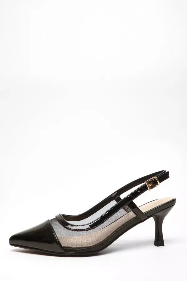 Quiz Clothing Occasion Shoes Wide Fit Black Faux Leather Mesh Sling Back Heels 8211 Women