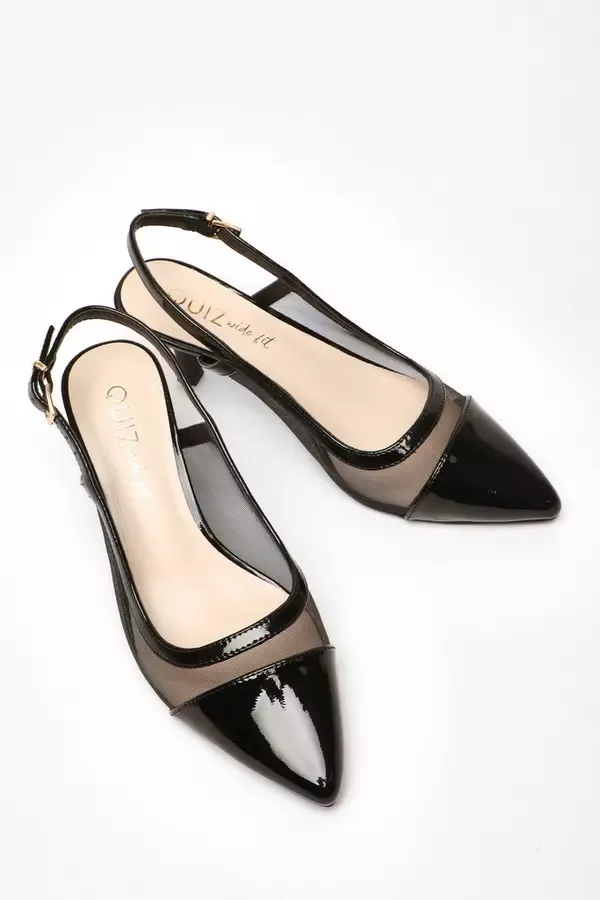 Quiz Clothing Occasion Shoes Wide Fit Black Faux Leather Mesh Sling Back Heels 8211 Women