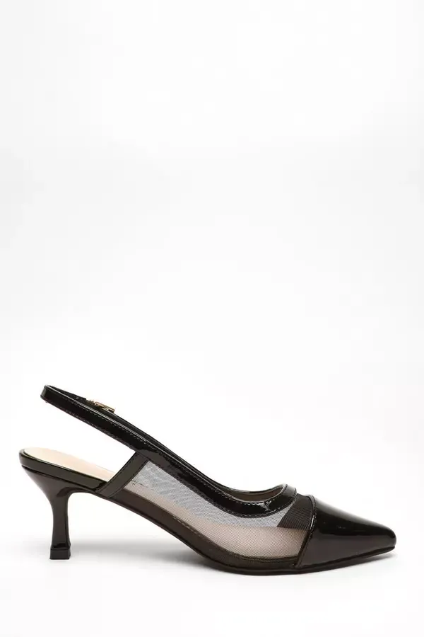 Quiz Clothing Occasion Shoes Wide Fit Black Faux Leather Mesh Sling Back Heels 8211 Women