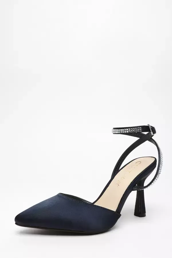 Quiz Clothing Occasion Shoes Wide Fit Navy Satin Court Heels 8211 Women
