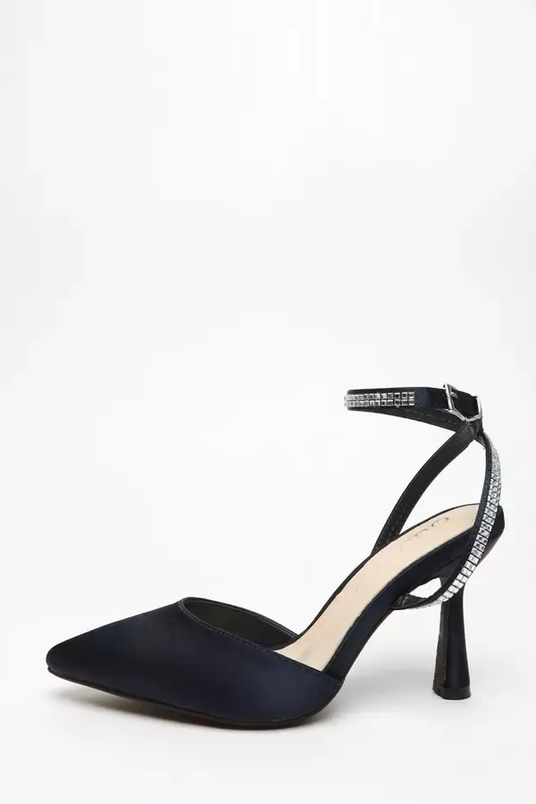 Quiz Clothing Occasion Shoes Wide Fit Navy Satin Court Heels 8211 Women