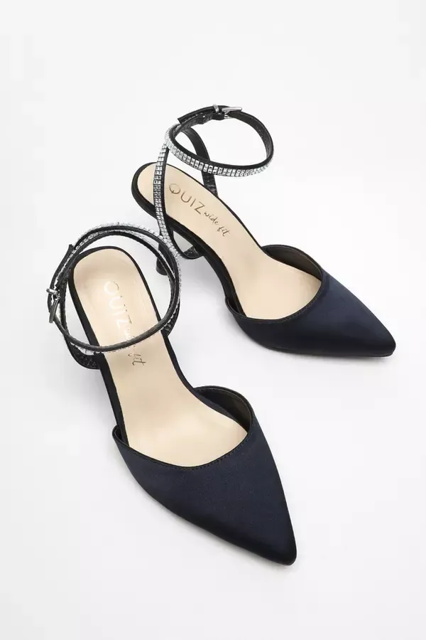 Quiz Clothing Occasion Shoes Wide Fit Navy Satin Court Heels 8211 Women