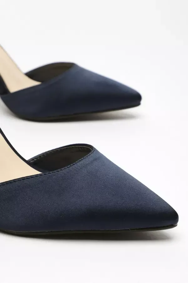 Quiz Clothing Occasion Shoes Wide Fit Navy Satin Court Heels 8211 Women
