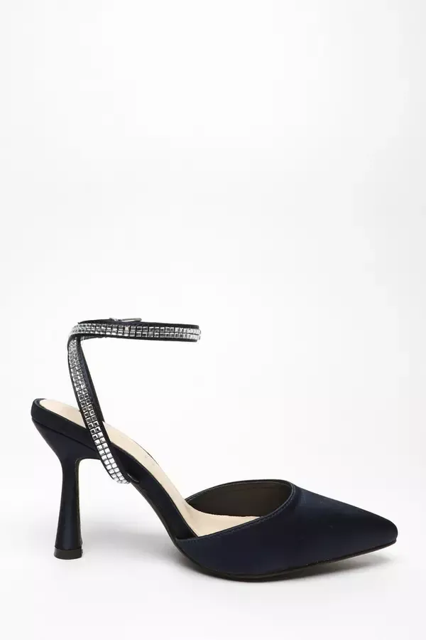 Quiz Clothing Occasion Shoes Wide Fit Navy Satin Court Heels 8211 Women