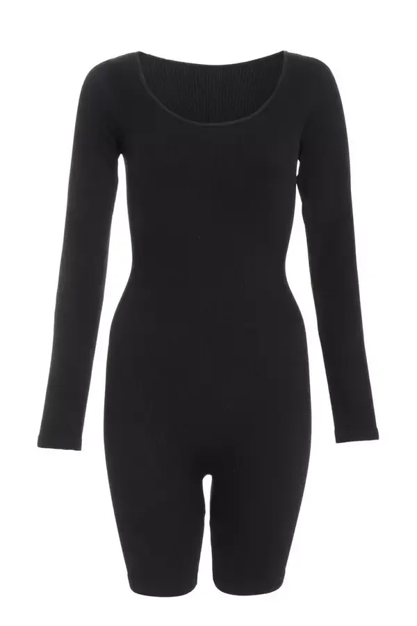 Quiz Clothing Playsuits Black Ribbed Long Sleeve Playsuit 8211 Women