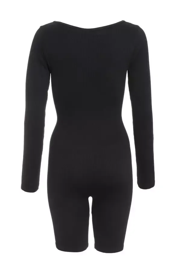 Quiz Clothing Playsuits Black Ribbed Long Sleeve Playsuit 8211 Women
