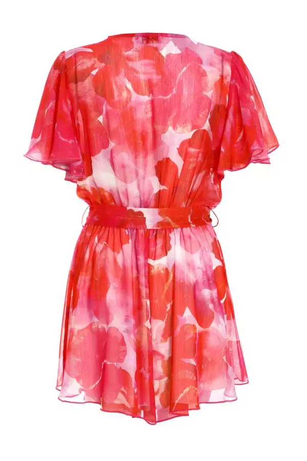 Quiz Clothing Playsuits Pink Floral Metallic Wrap Playsuit 8211 Women