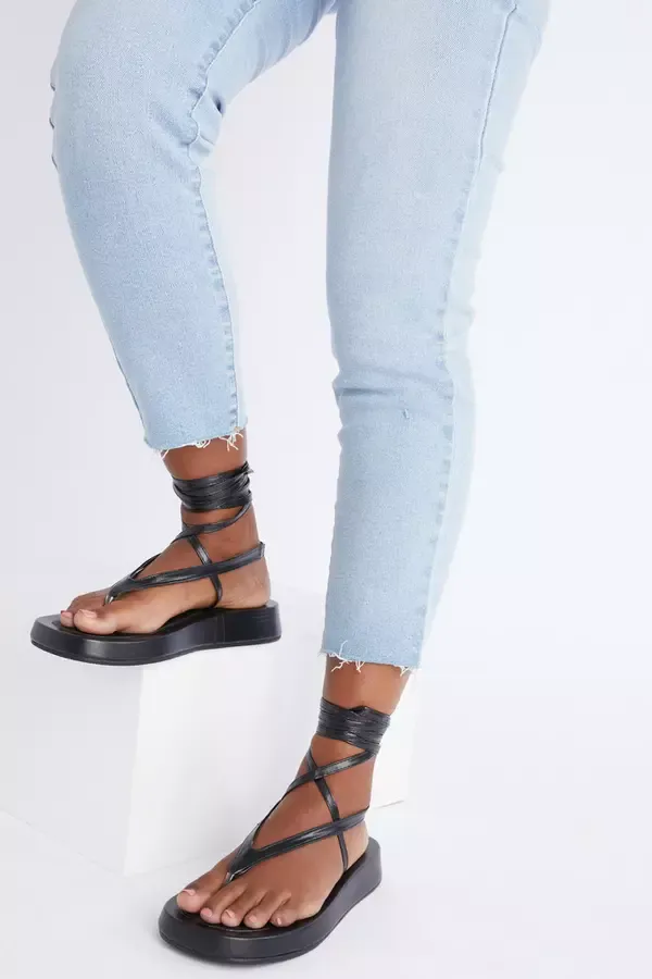 Quiz Clothing Sandals Black Tie Up Flatforms 8211 Women