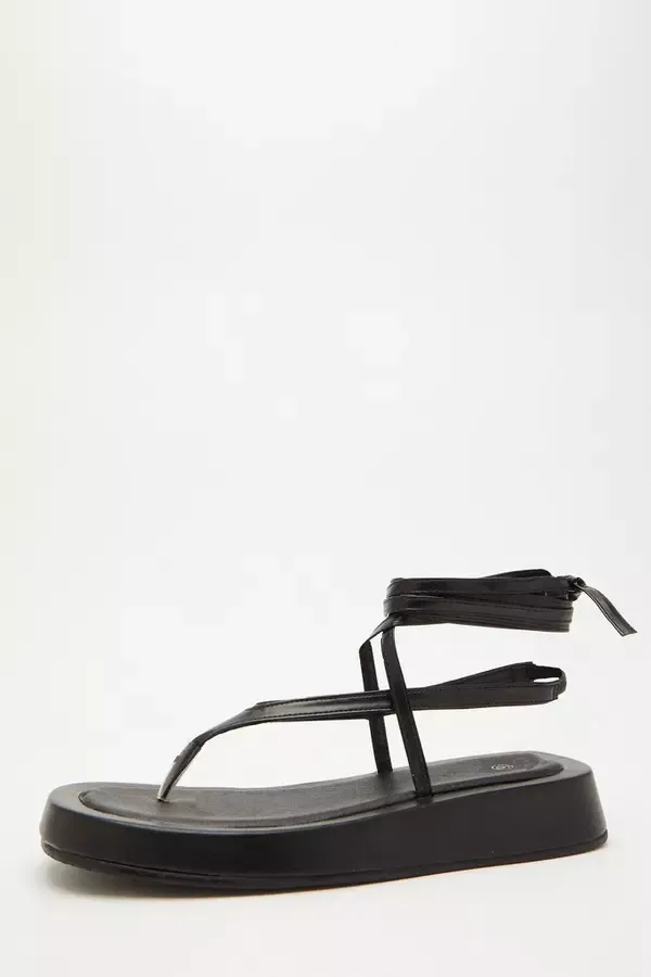 Quiz Clothing Sandals Black Tie Up Flatforms 8211 Women