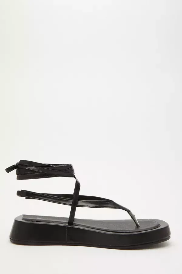 Quiz Clothing Sandals Black Tie Up Flatforms 8211 Women