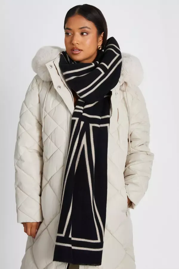 Quiz Clothing Scarves Black Printed Scarf 8211 Women