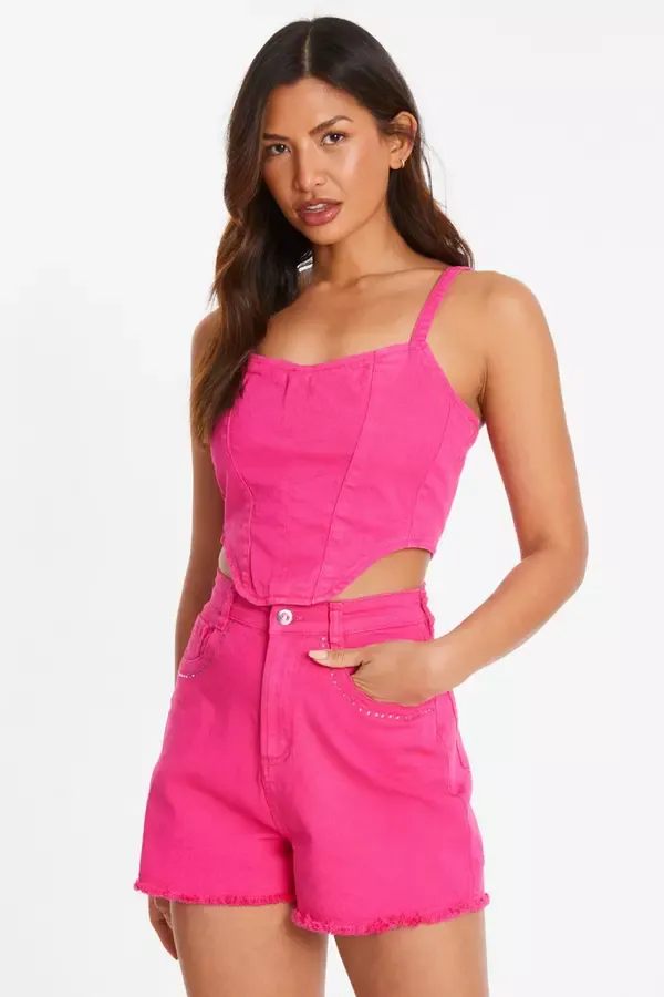 Quiz Clothing Shorts Pink Diamante Denim Shorts 8211 Women