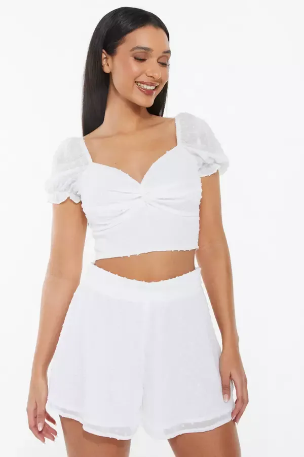 Quiz Clothing Shorts White Chiffon Dobby Shorts 8211 Women