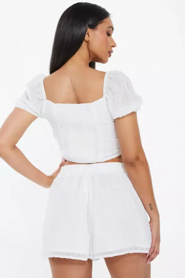 Quiz Clothing Shorts White Chiffon Dobby Shorts 8211 Women