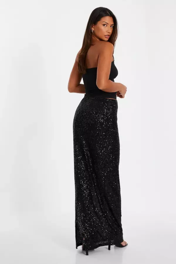 Quiz Clothing Skirts Black Sequin Maxi Skirt 8211 Women